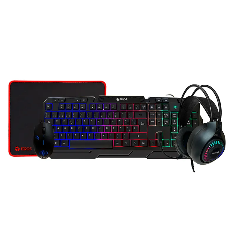 Kit gamer TEROS TE-4063N, teclado multimedia, mouse, auriculares, mouse pad