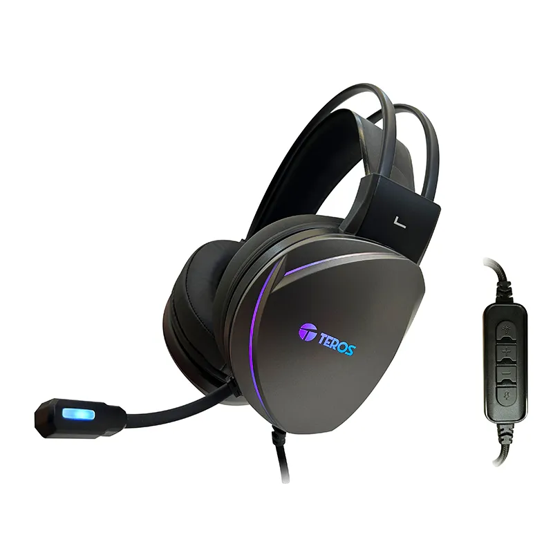 Auriculares gaming TEROS TE-8170N, USB, Luces RGB